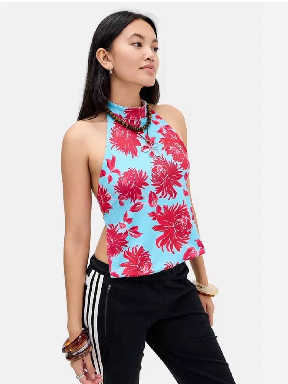 Susmie’s Reversible Floral Halter Top - Pink on Sky Blue